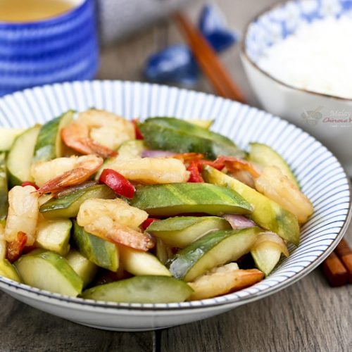 Pickled Cucumber and Shrimp Stir Fry - a light, tender crisp, and refreshingly piquant side dish perfect with a bowl of steamed rice. | MalaysianChineseKitchen.com