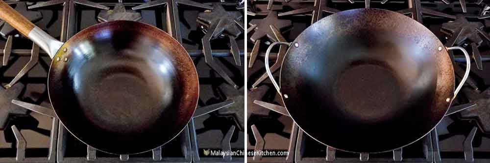 Two very well seasoned woks.