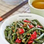 Stir Fry Long Beans served with steamed rice.