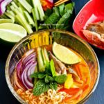 Delicious Asam Laksa Instant Noodles with the traditional toppings.